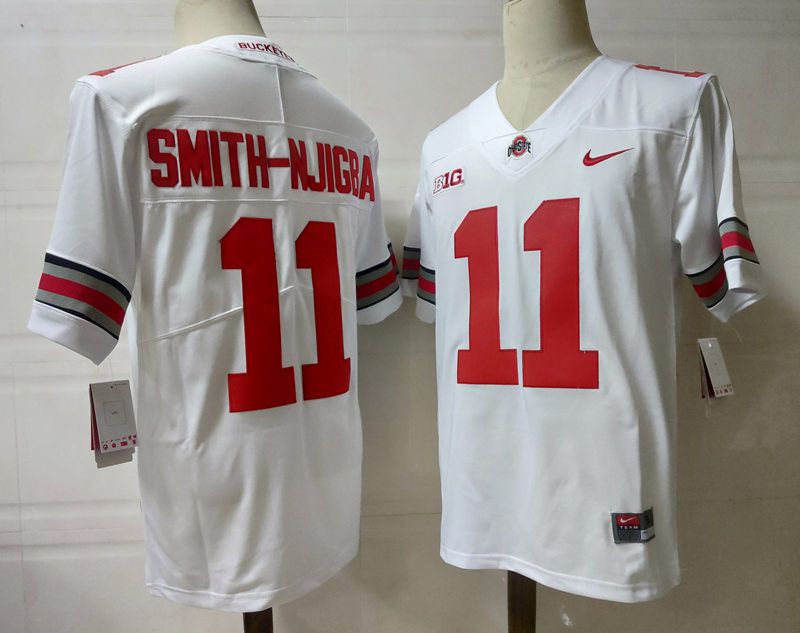 Men Ohio State Buckeyes #11 Smith-Njigba White Nike 2025 NCAA Jersey